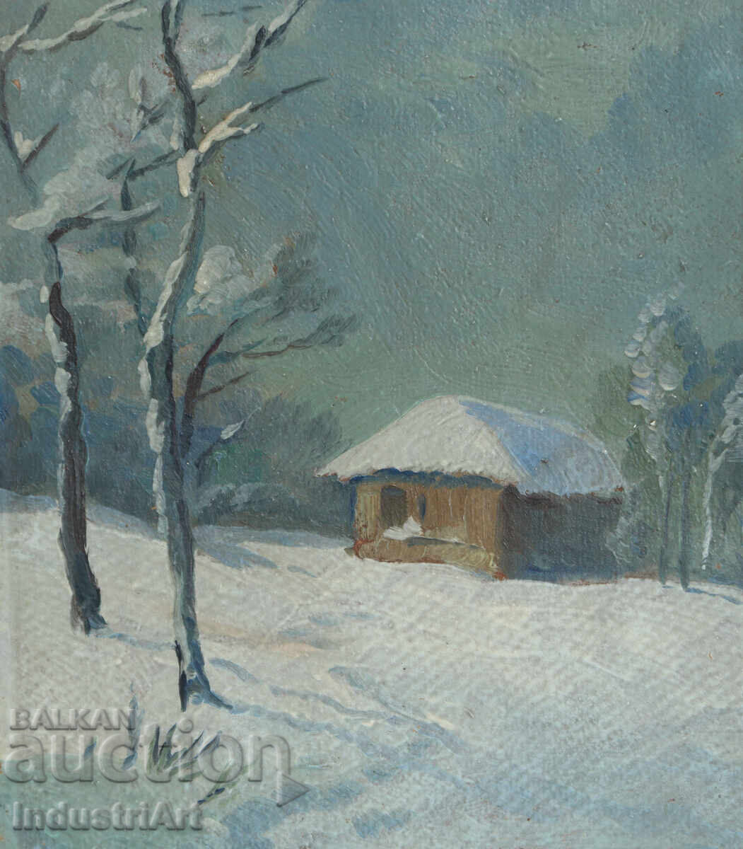 Old oil painting winter landscape - 5