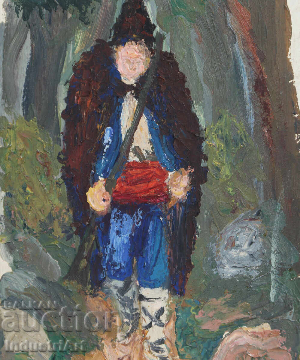 Стара картина маслени бои овчар - 5