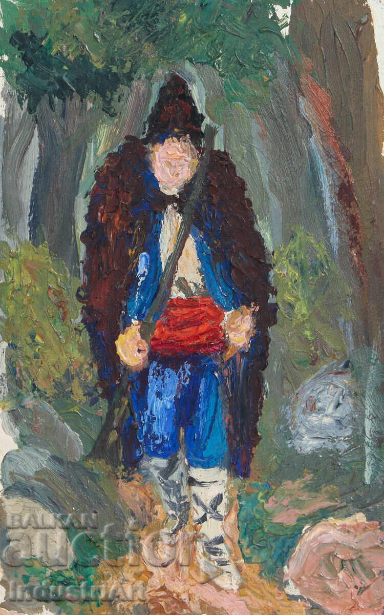 Стара картина маслени бои овчар