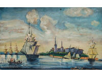 Începutul secolului XX, pictură în ulei, peisaj marin