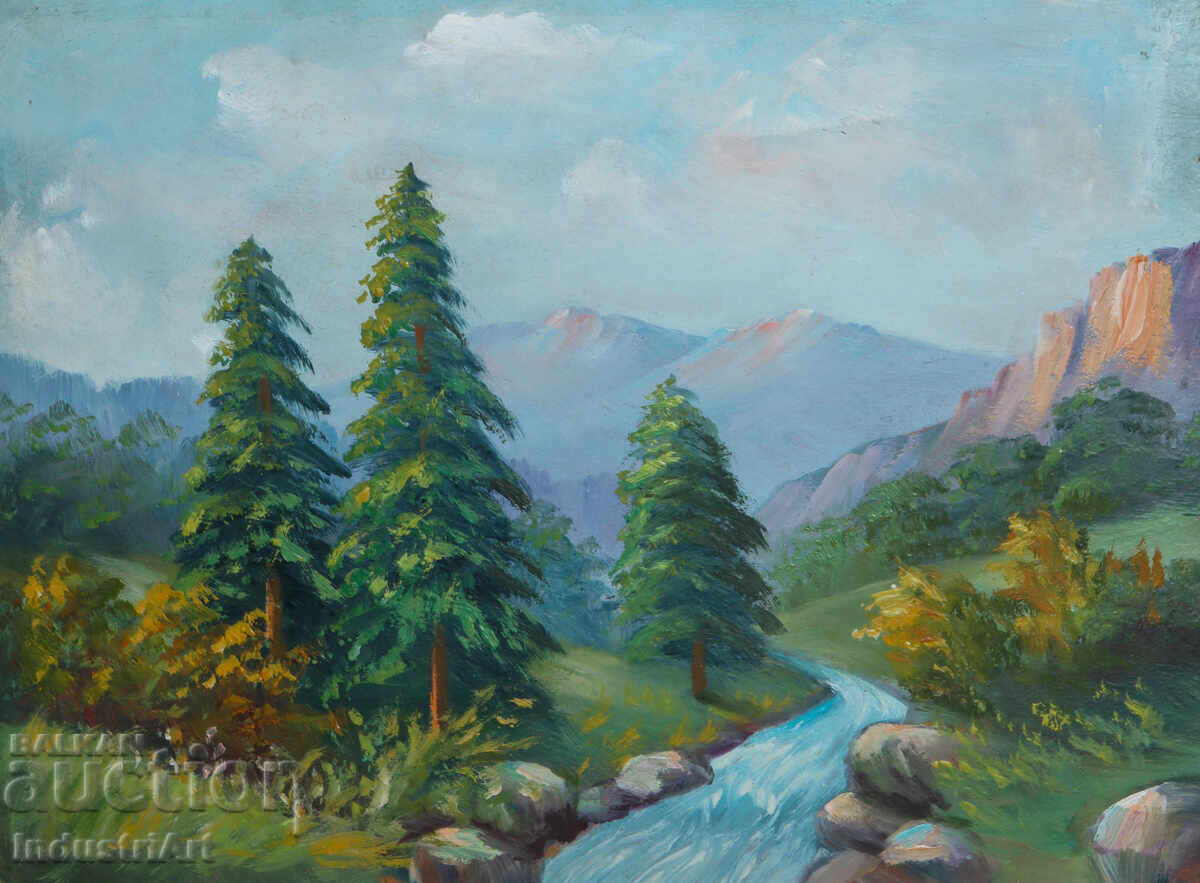 Δημοπρασία Παλιά ελαιογραφία ορεινού τοπίου Δημοπρασία Παλιά ελαιογραφία ορεινού τοπίου