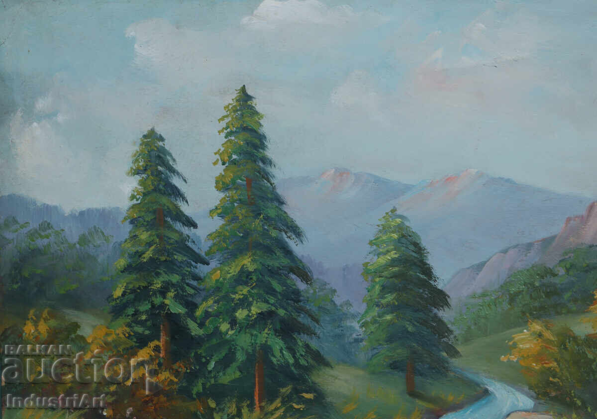 Παράδοση Παλιά ελαιογραφία ορεινού τοπίου Παράδοση Παλιά ελαιογραφία ορεινού τοπίου