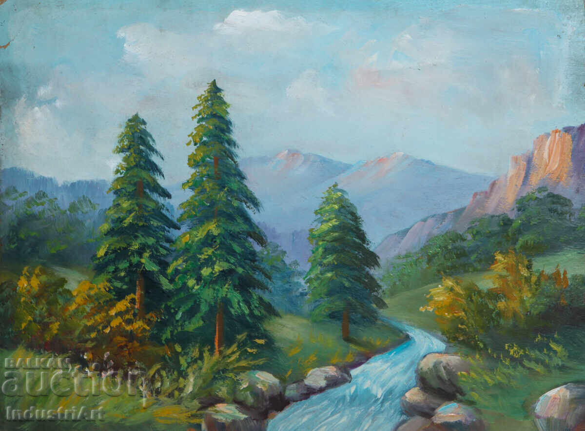 Παλιά ελαιογραφία ορεινού τοπίου Παλιά ελαιογραφία ορεινού τοπίου