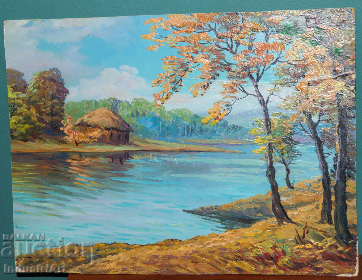 Old oil painting, pastoral landscape with price 230.00 BGN | € 117.60