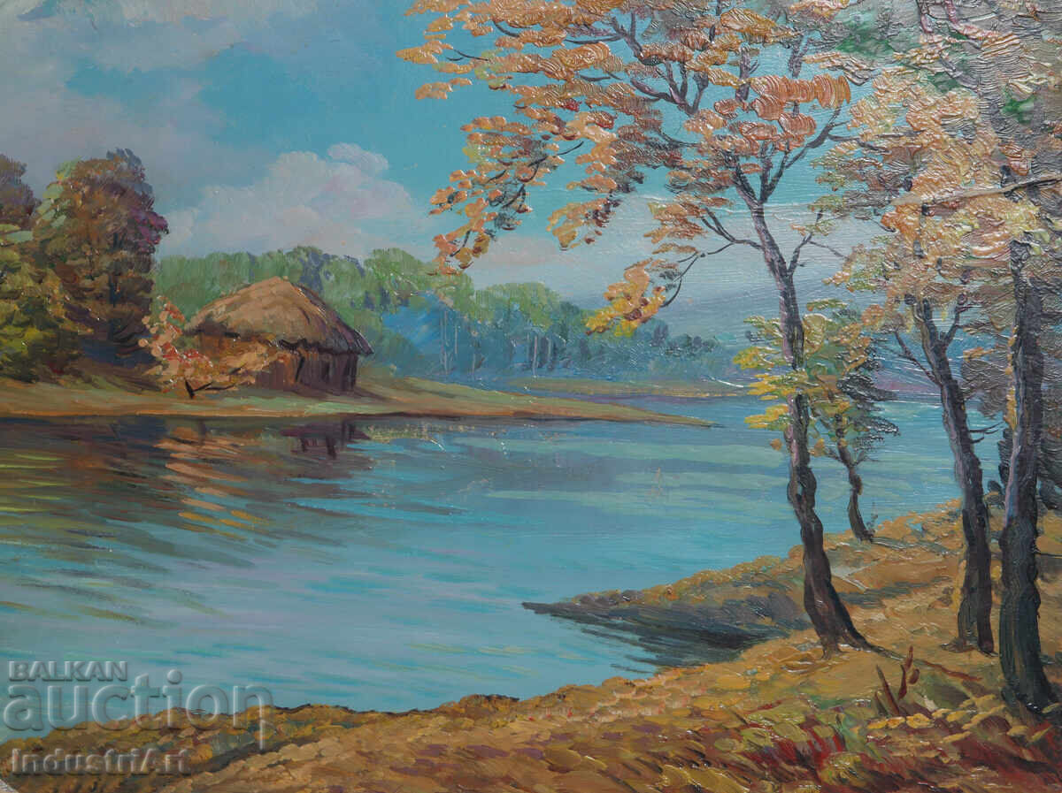 Auction  Old oil painting, pastoral landscape