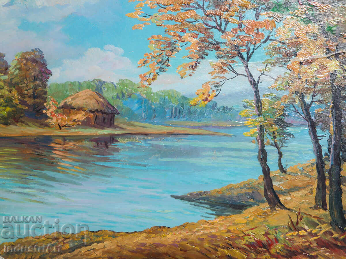 Old oil painting, pastoral landscape