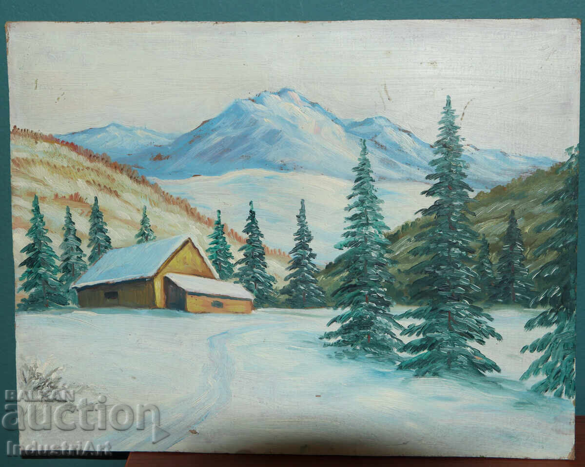 Old oil painting, winter mountain landscape with price 230.00 BGN | € 117.60