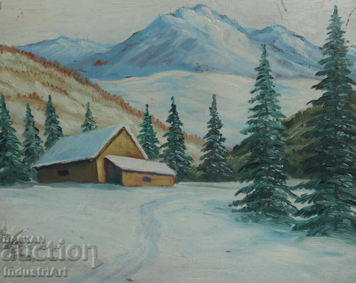 Old oil painting, winter mountain landscape - 5