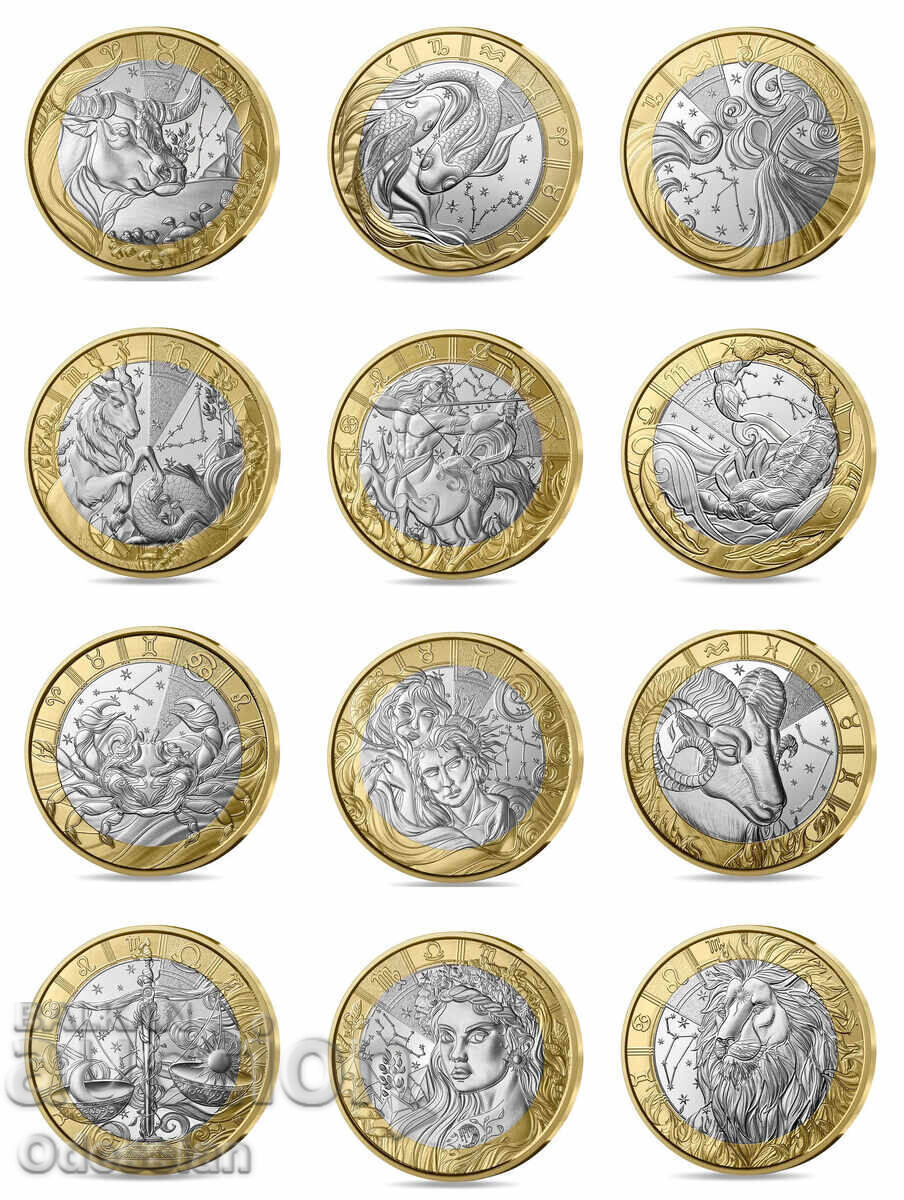 France • ZODIAC SIGNS • 12 coins of 5 euros • 2025 France • ZODIAC SIGNS • 12 coins of 5 euros • 2025