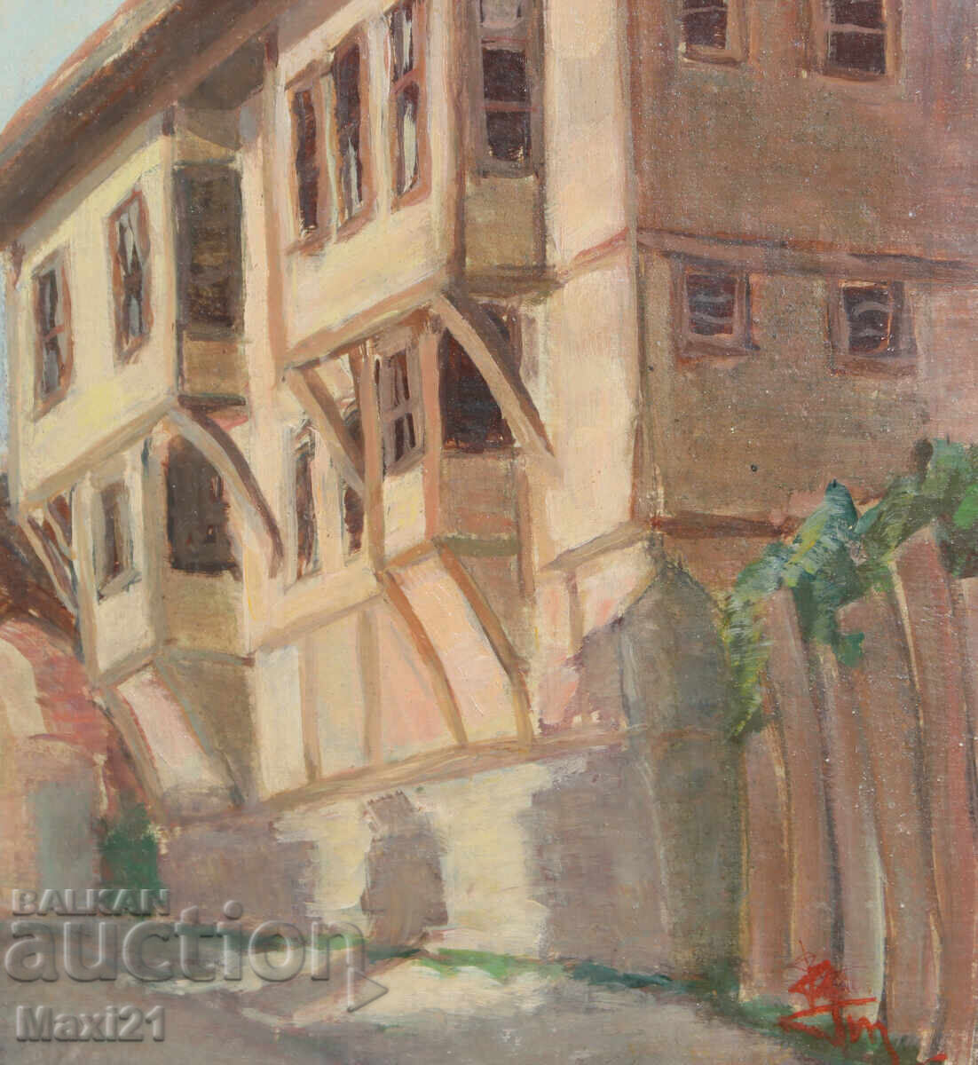 Landscape house old painting oil paints, signed 1961 - 5