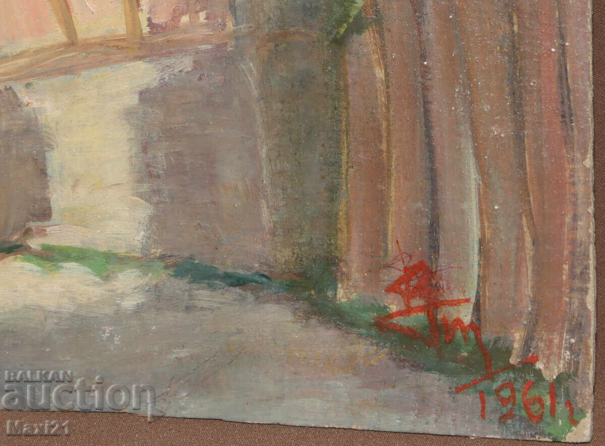 Landscape house old painting oil paints, signed 1961 - 6