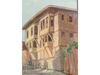 Landscape house old painting oil paints, signed 1961