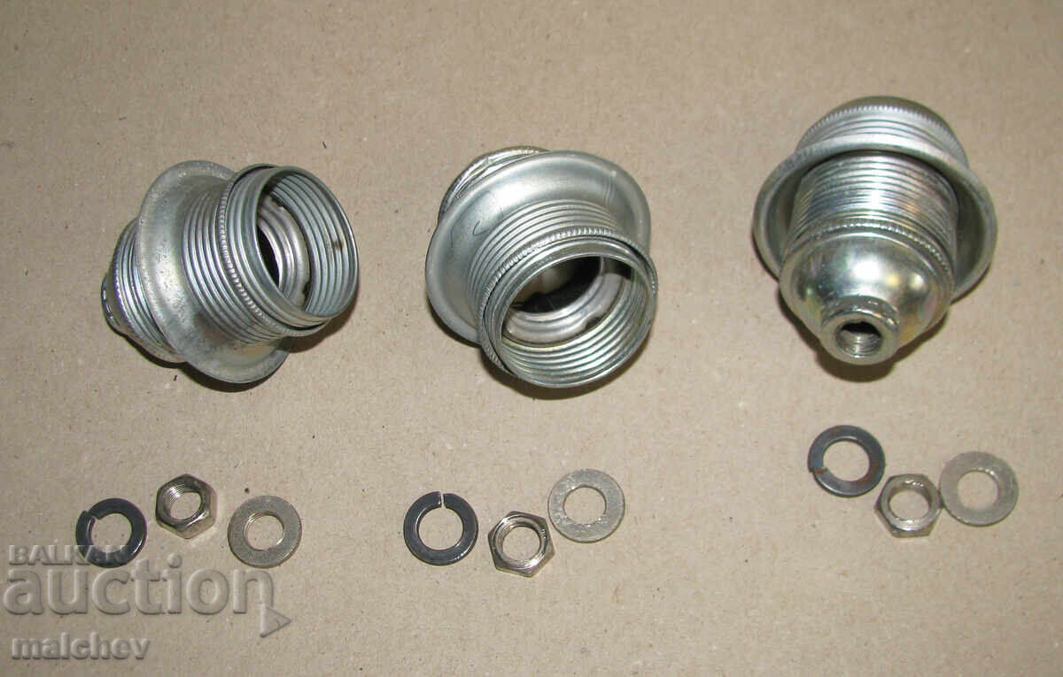 Auction Lot of 3 metal chandelier sockets, excellent condition, with washers and cups Auction Lot of 3 metal chandelier sockets, excellent condition, with washers and cups