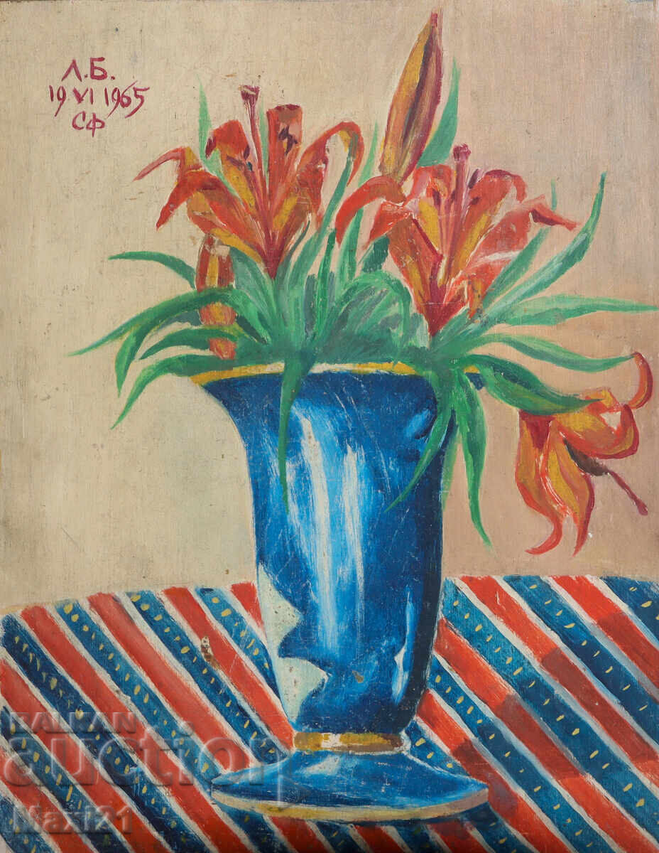 Still life painting oil paints, signed 1965