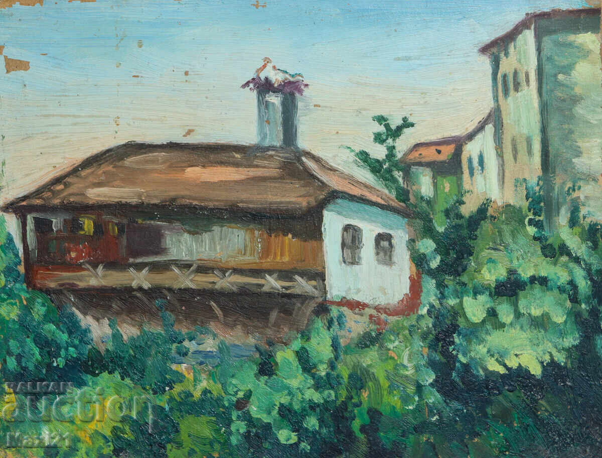 Auction  Landscape Renaissance house old painting oil paints