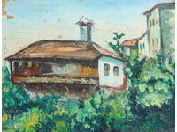 Пейзаж възрожденска къща стара картина маслени бои