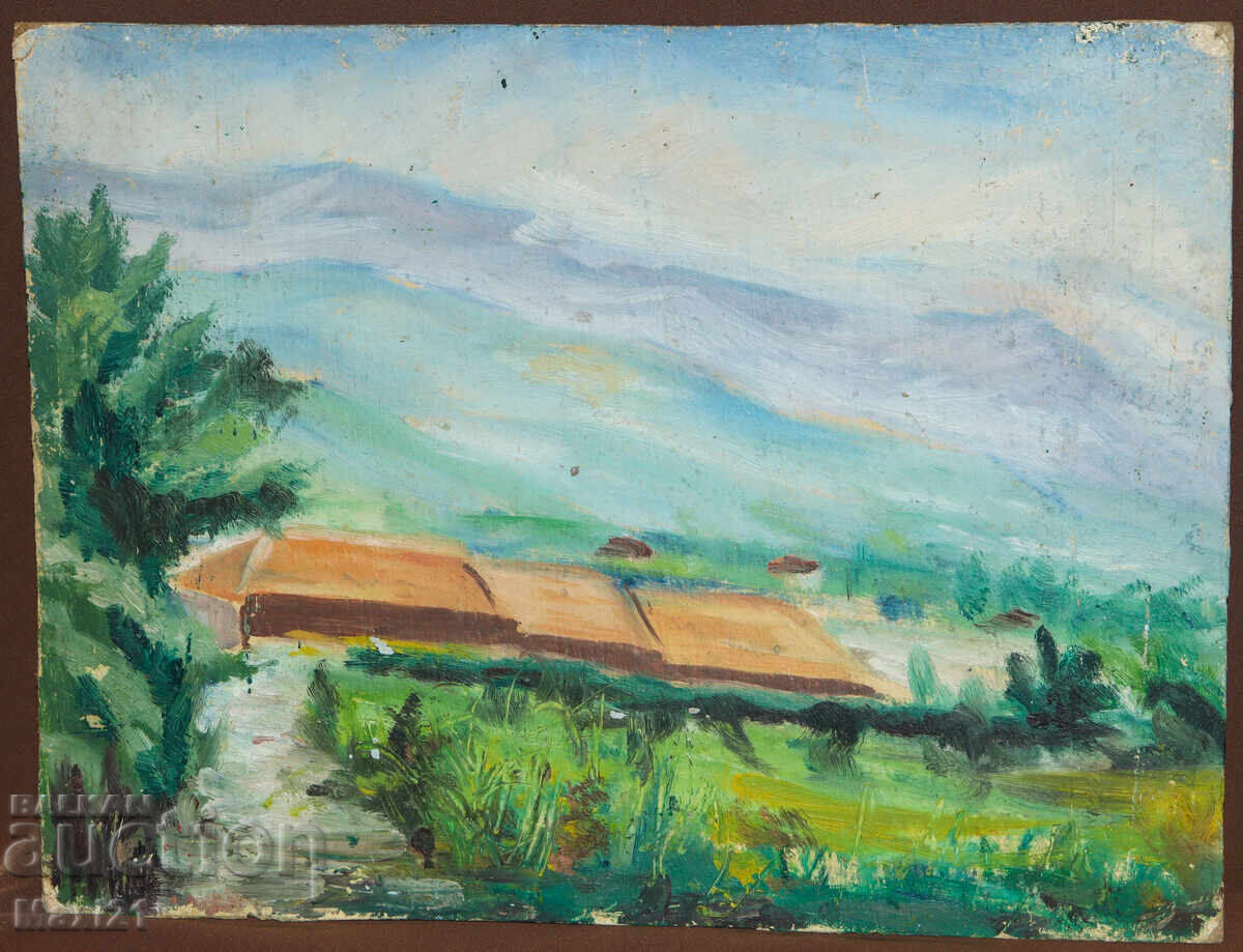 Стара картина маслени бои селски пейзаж с цена 200.00 лв. | € 102.26