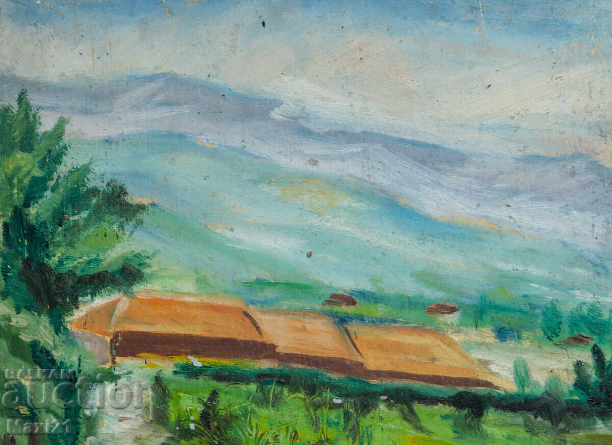 Доставка на Стара картина маслени бои селски пейзаж