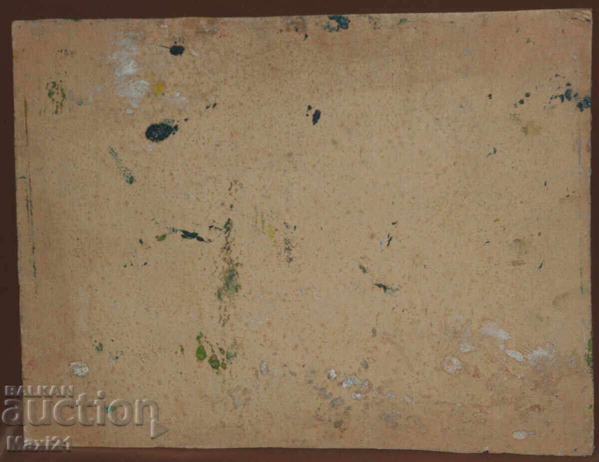 Стара картина маслени бои селски пейзаж - 7