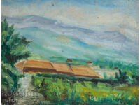 Стара картина маслени бои селски пейзаж