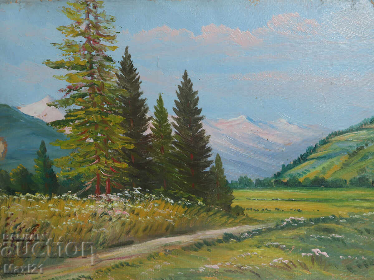 Auction  Landscape mountain old painting oil paints