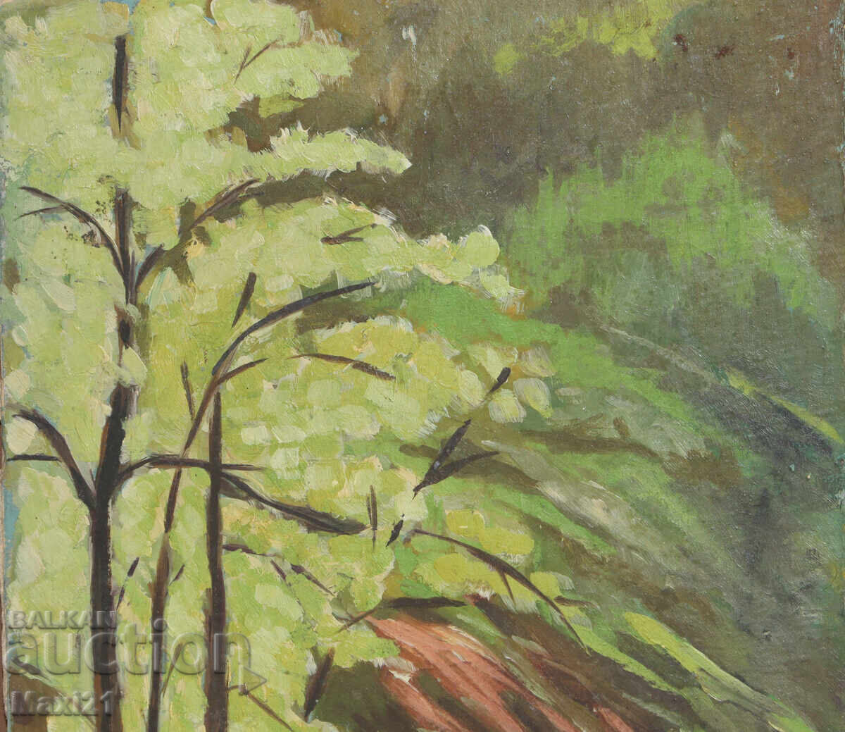 Delivery of River landscape old painting oil paints 1947