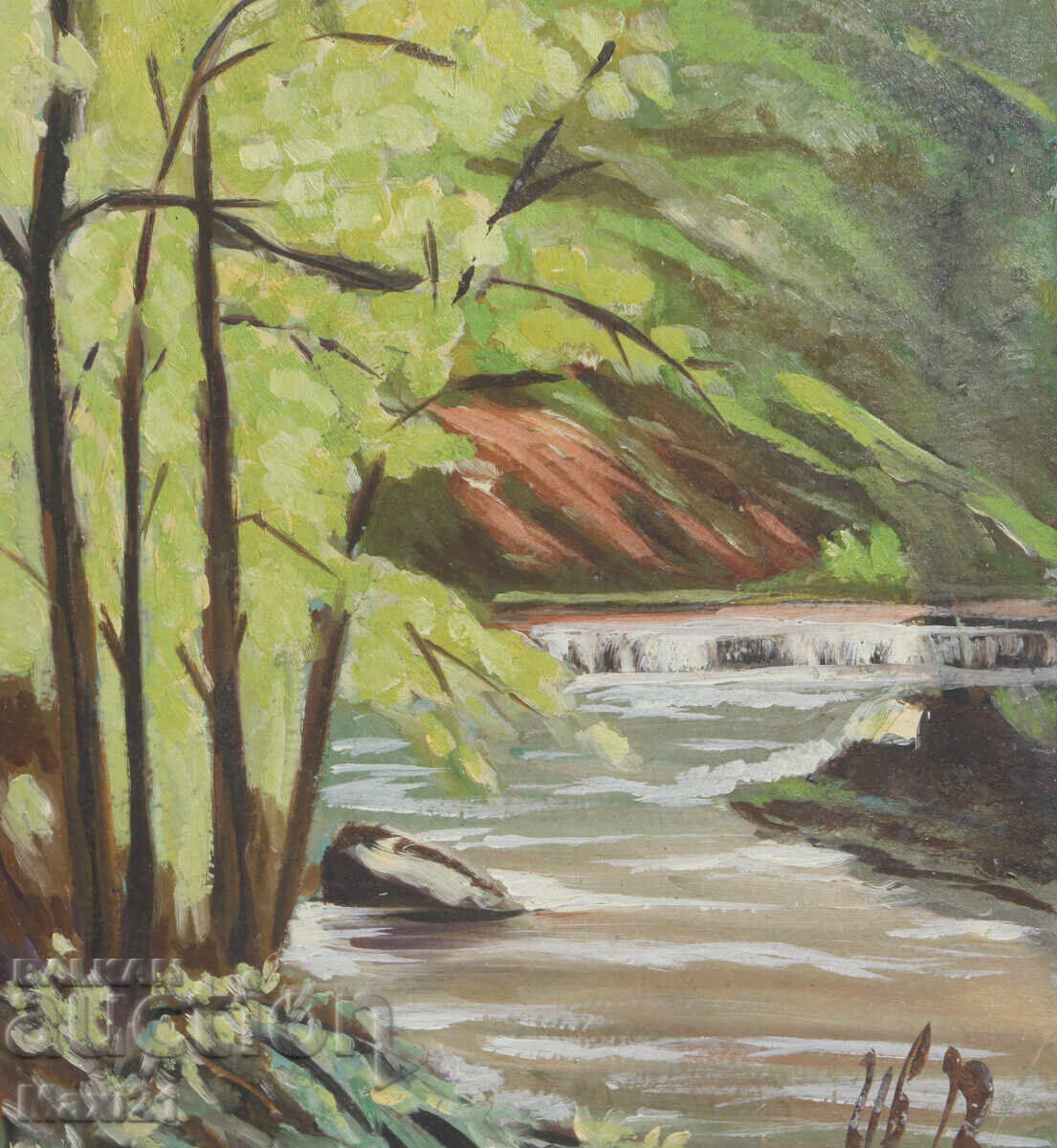 River landscape old painting oil paints 1947 - 5