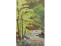 Τοπίο ποταμού παλιός πίνακας ελαιογραφίας 1947