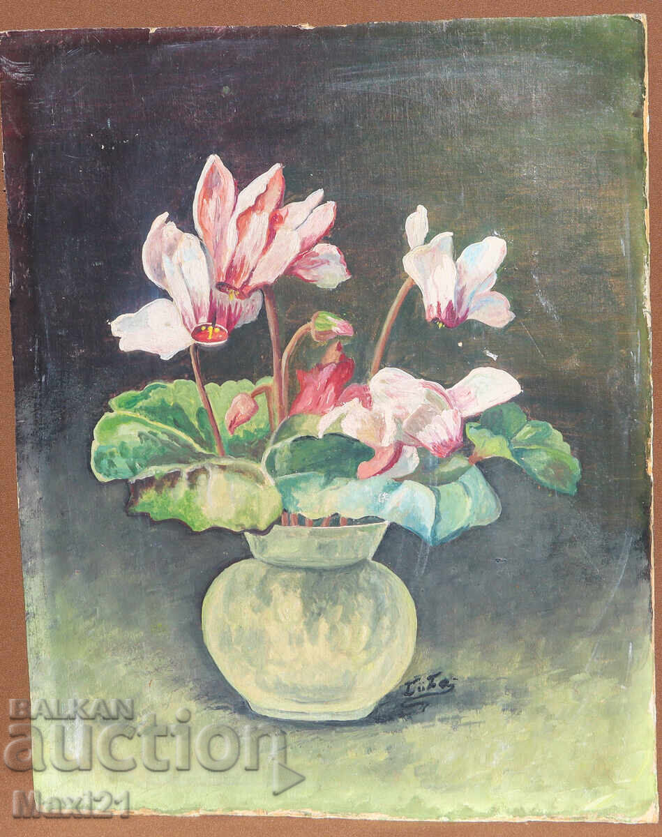 Still life vase with flowers painting oil paints, signed with price 260.00 BGN | € 132.94