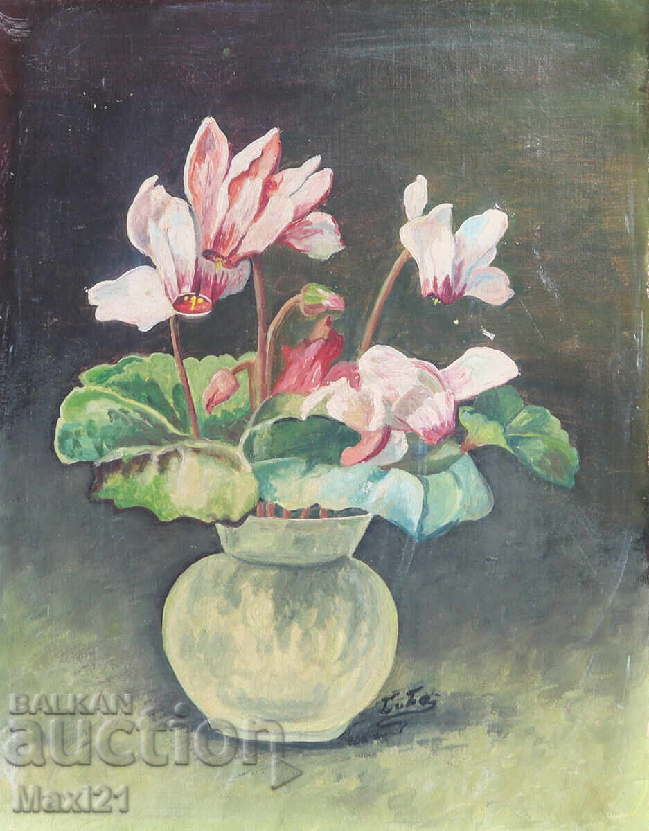Still life vase with flowers painting oil paints, signed
