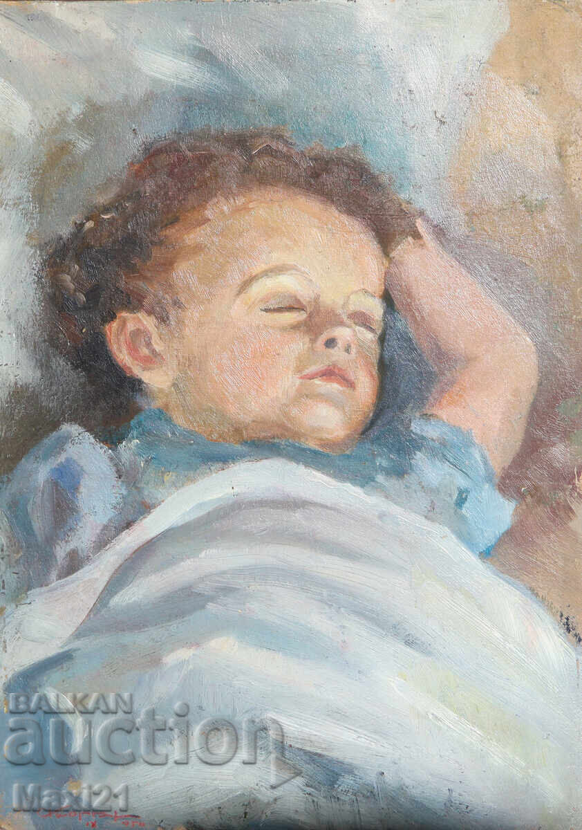 Children's portrait old painting oil paints 1950s with price 350.00 BGN | € 178.95