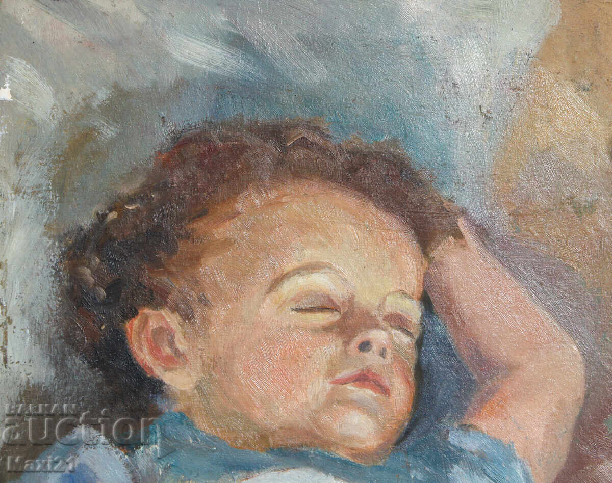 Delivery of Children's portrait old painting oil paints 1950s