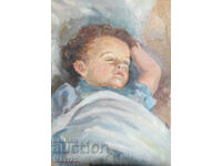 Детски портрет стара картина маслени бои 1950г.