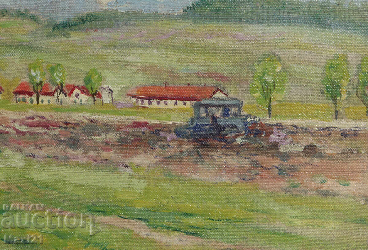 Peisaj rural, tablou vechi, ulei - 6