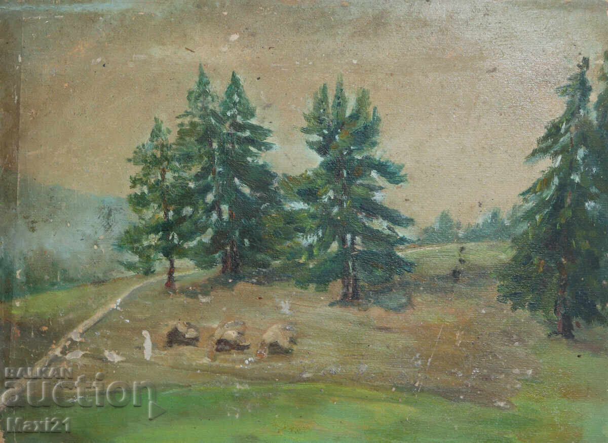Δημοπρασία Ορεινό τοπίο παλιός πίνακας ελαιογραφίας