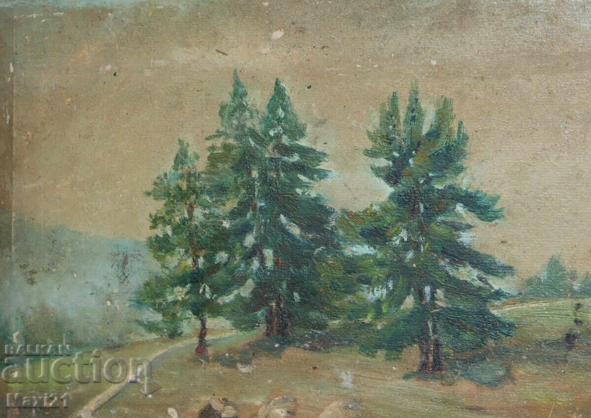 Παράδοση Ορεινό τοπίο παλιός πίνακας ελαιογραφίας