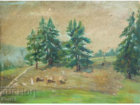 Ορεινό τοπίο παλιός πίνακας ελαιογραφίας