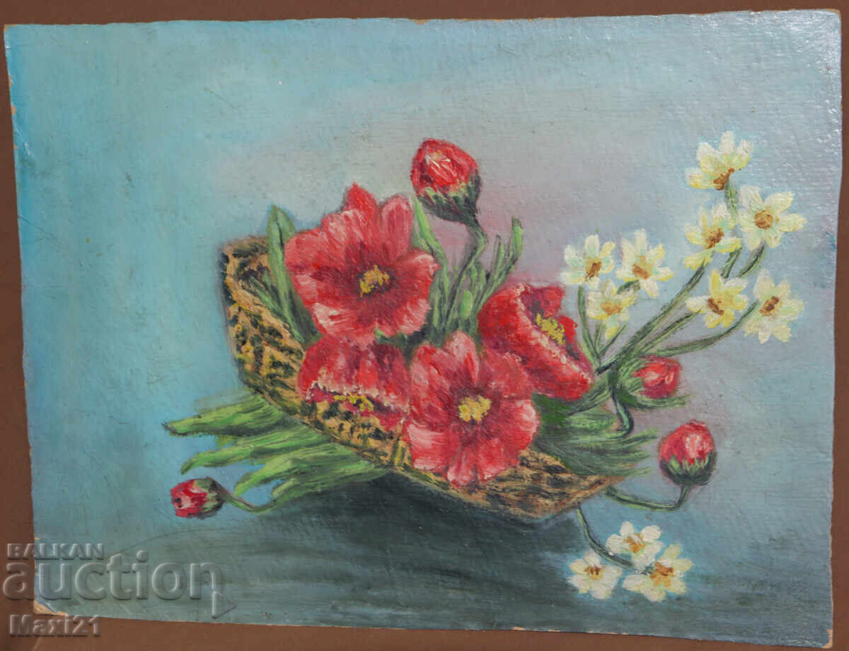 Still life of flowers, old painting, oil paints with price 250.00 BGN | € 127.82