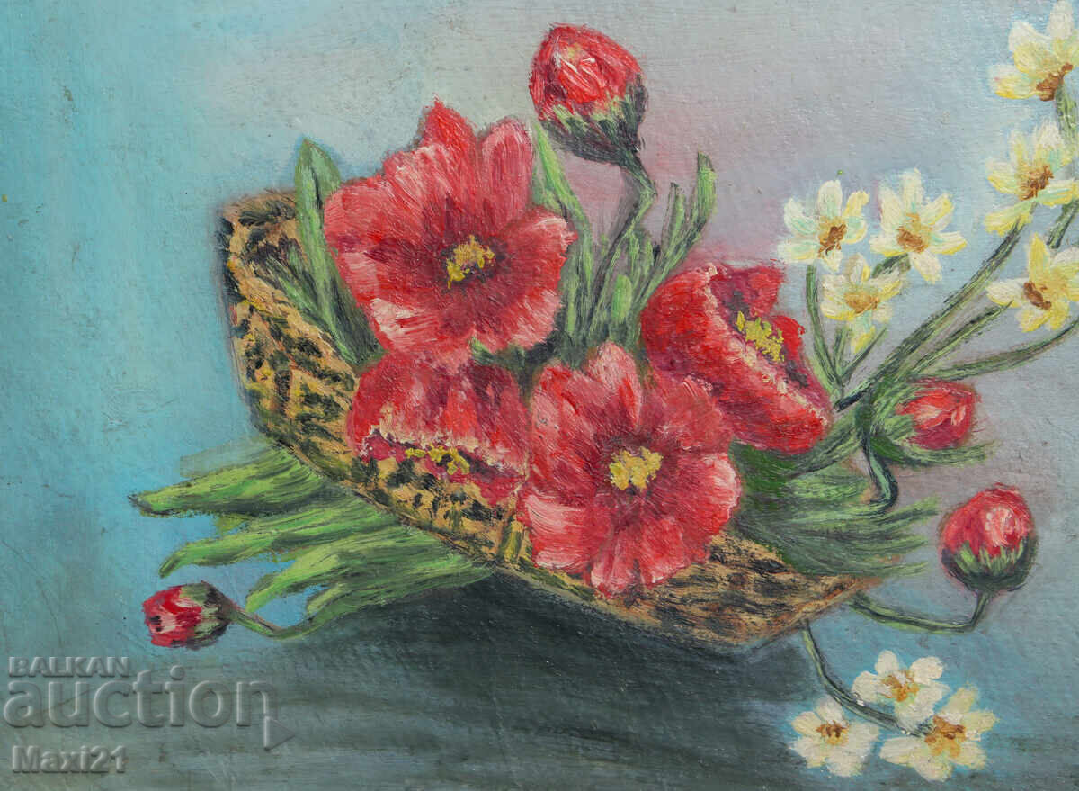 Still life of flowers, old painting, oil paints - 5