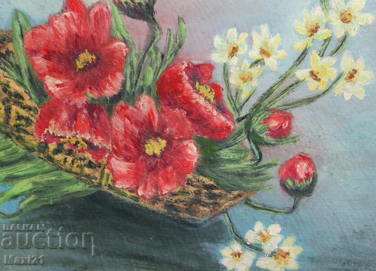 Still life of flowers, old painting, oil paints - 6