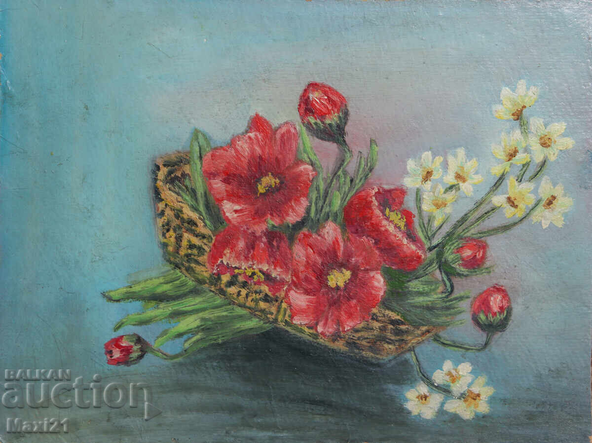 Still life of flowers, old painting, oil paints