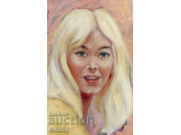 Tablou vechi, ulei pe pânză, portret feminin