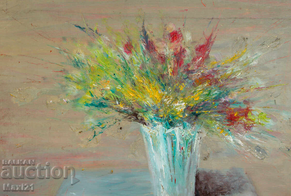 Auction  Still life vase with flowers old painting oil paints