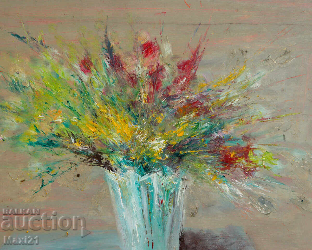 Still life vase with flowers old painting oil paints - 5