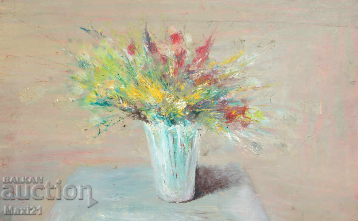 Still life vase with flowers old painting oil paints