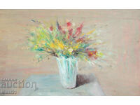Still life vase with flowers old painting oil paints