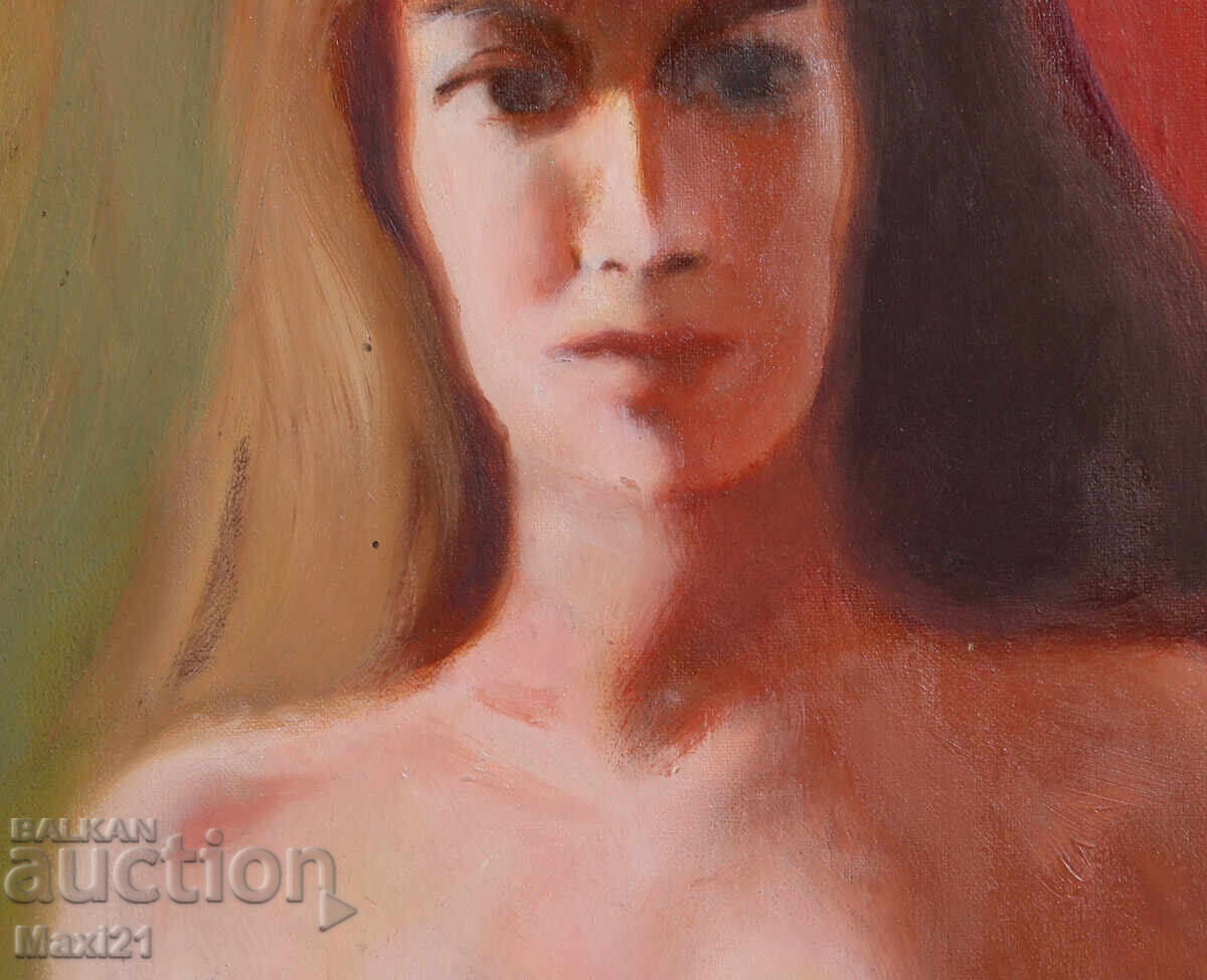 Old oil painting, female portrait, nude body - 6