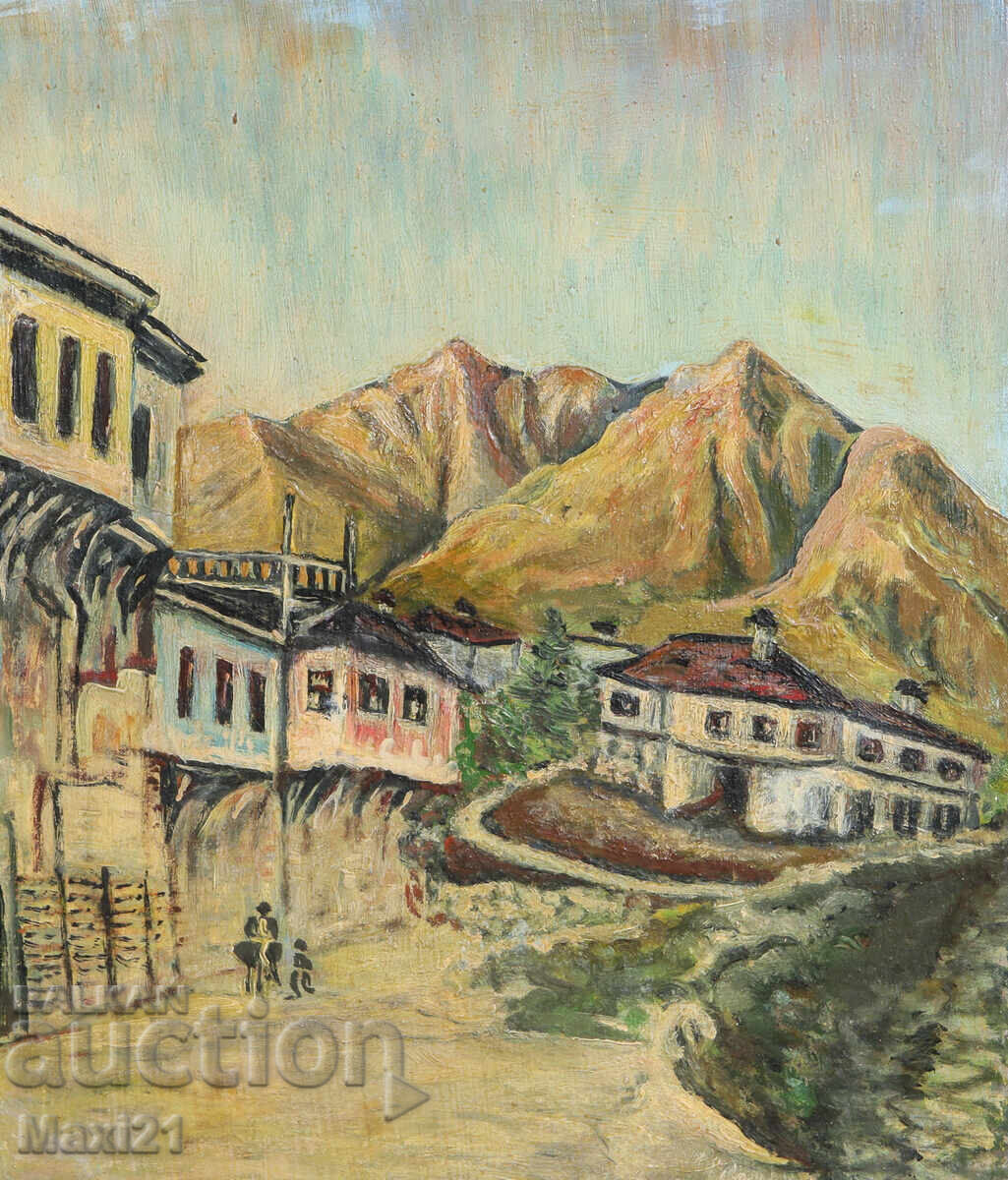 Auction  Landscape Revival Houses Old Painting Oil Paints