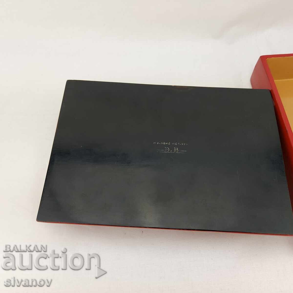 Доставка на Стара ръчно рисувана дървена кутия за бижута Виетнам #2694