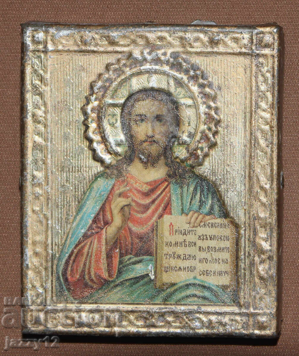 Παλιά εικόνα μικρογραφία Ιησούς Χριστός Παντοκράτωρ επένδυση